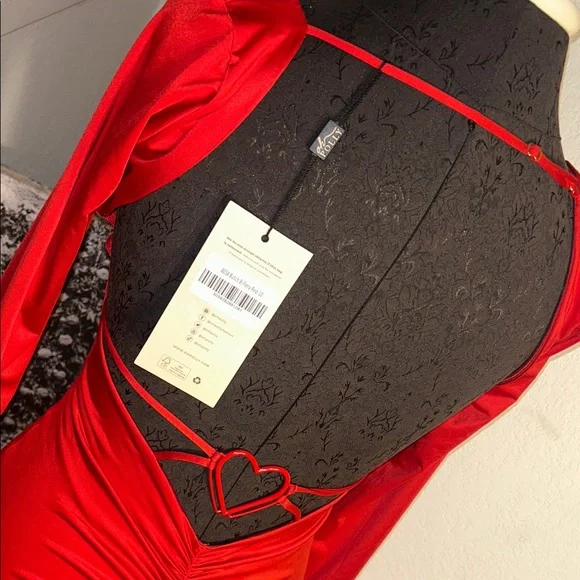 Oh Polly Vibrant Red Long Sleeve Sexy Dress - Picture 7 of 7